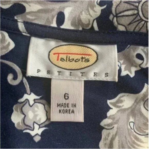 Talbots Silk Blend Faux Wrap Print Blue and Gray Dress Size 6P - Picture 5 of 6